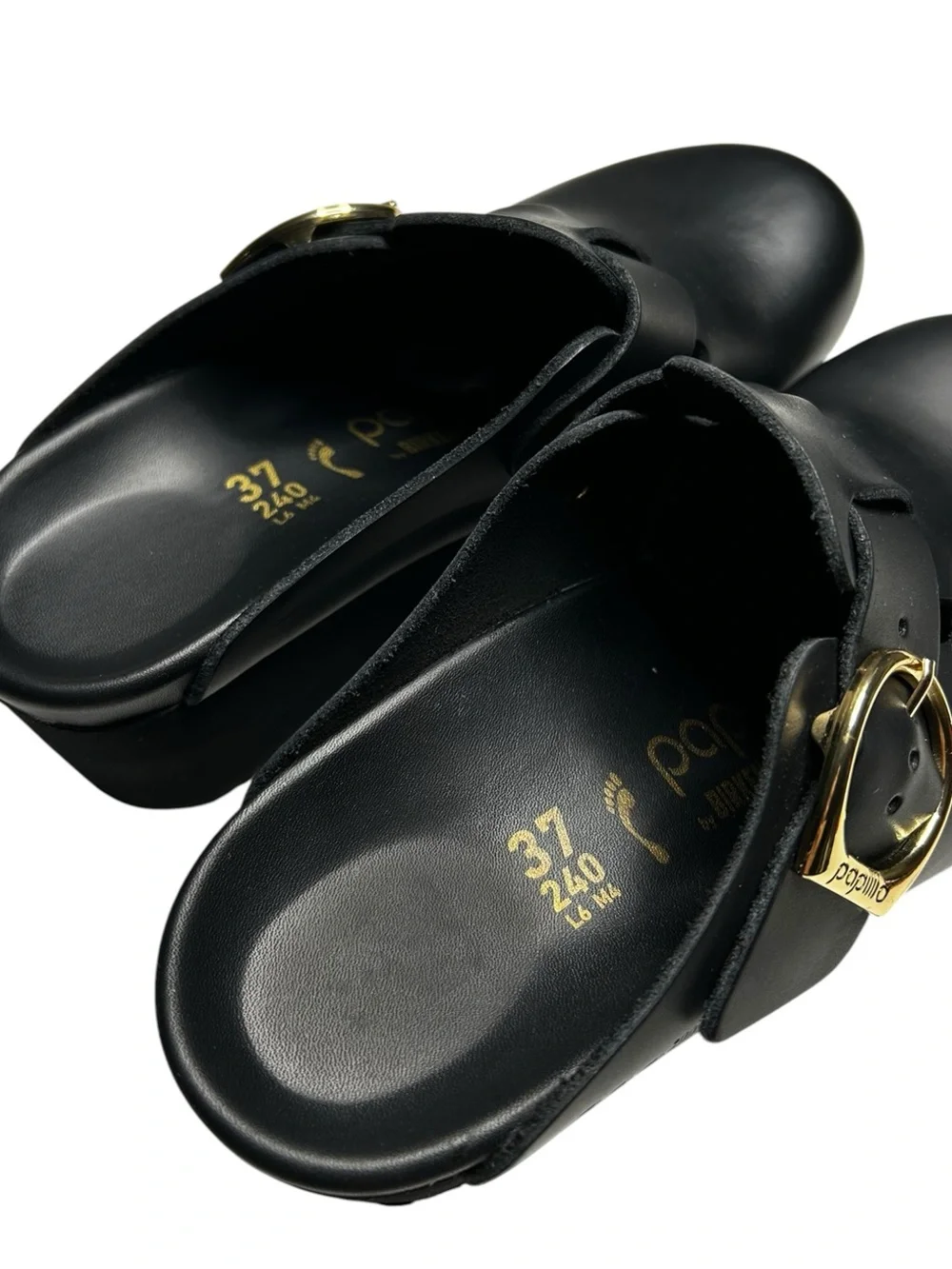Birkenstock Fanny Ring Buckle Black Leather Platform Clogs EU 37 Medium / Narrow - Picture 4 of 12